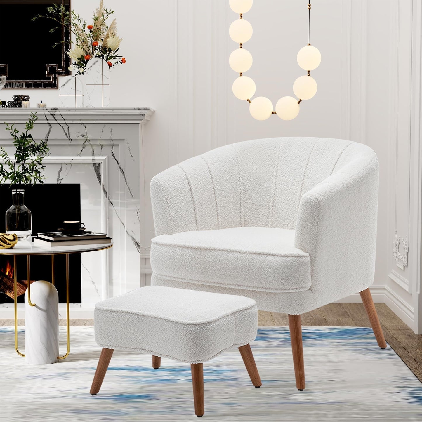Andeworld Accent Chair with Ottoman, Upholstered Modern Single Sofa Side Chair,Comfy Barrel Club Living Room Armchair