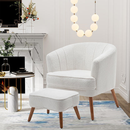 Andeworld Accent Chair with Ottoman, Upholstered Modern Single Sofa Side Chair,Comfy Barrel Club Living Room Armchair