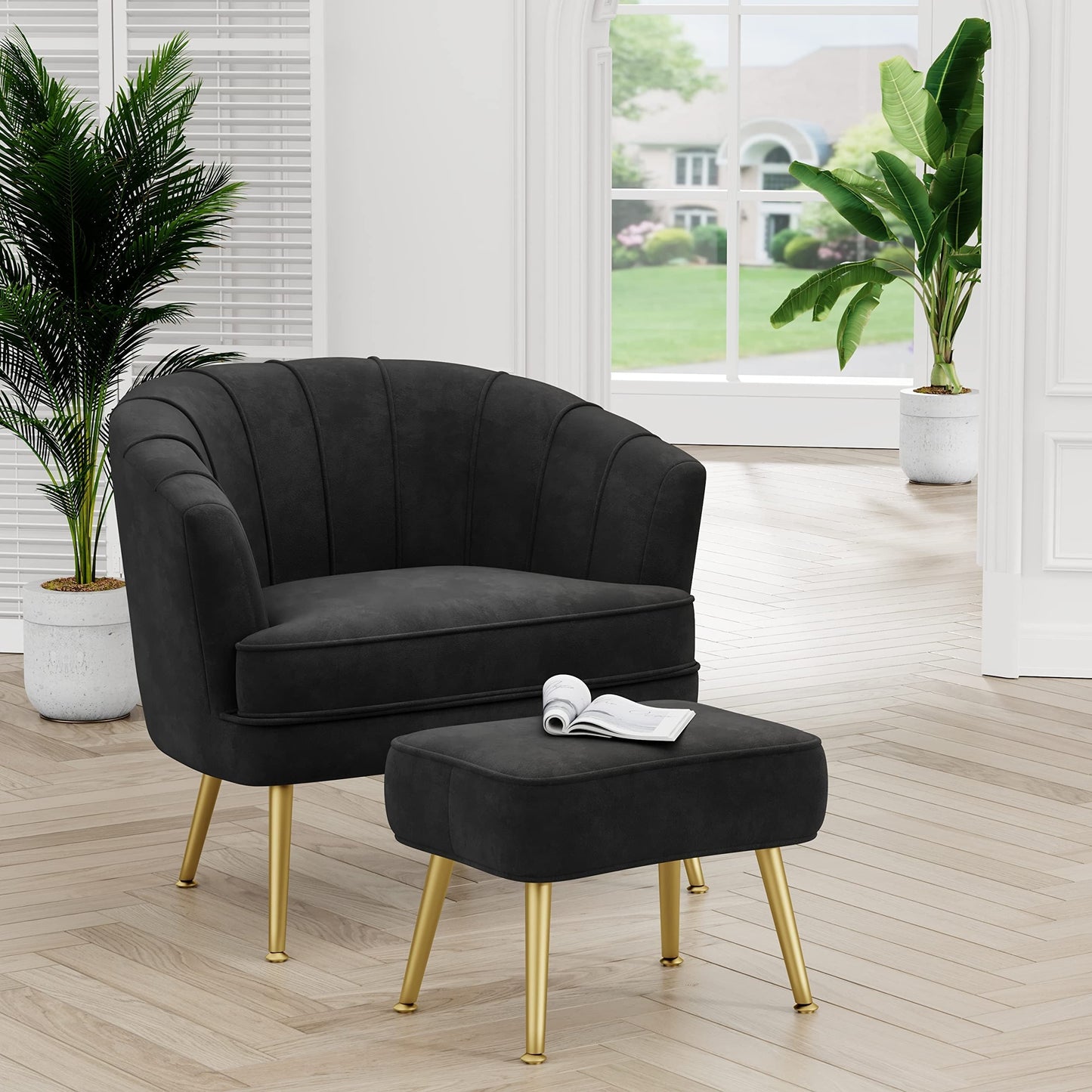 Andeworld Accent Chair with Ottoman, Upholstered Modern Single Sofa Side Chair,Comfy Barrel Club Living Room Armchair