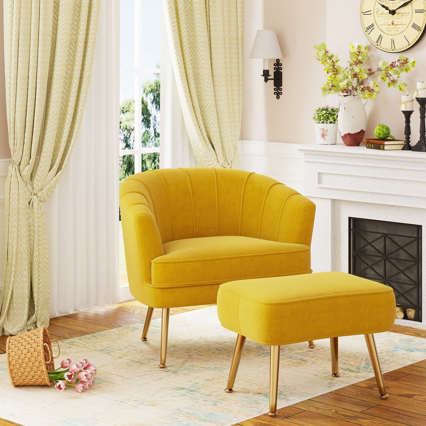 Andeworld Accent Chair with Ottoman, Upholstered Modern Single Sofa Side Chair,Comfy Barrel Club Living Room Armchair