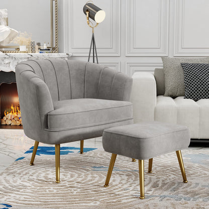 Andeworld Accent Chair with Ottoman, Upholstered Modern Single Sofa Side Chair,Comfy Barrel Club Living Room Armchair