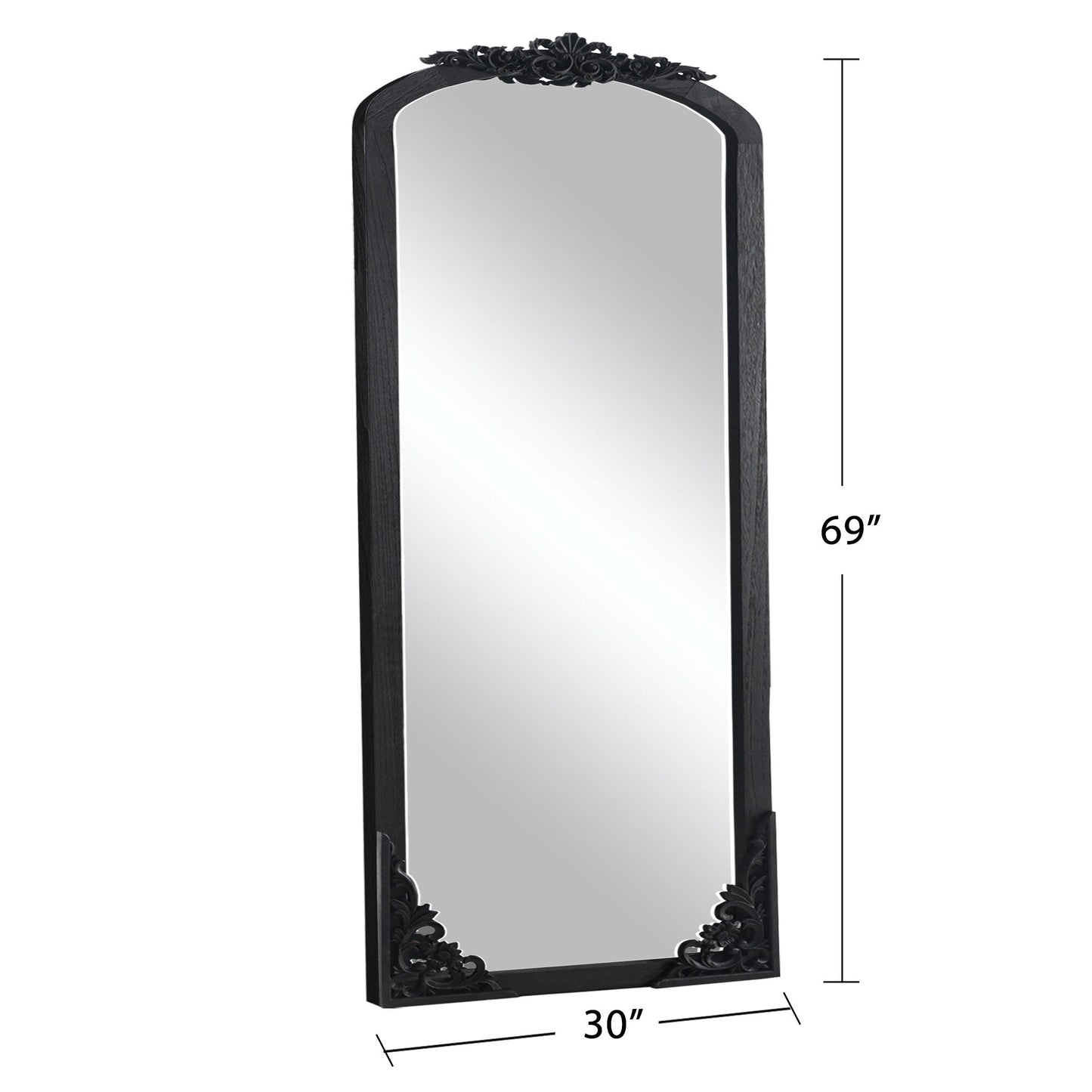 Arched Full-Length Solid Wood Carving Floor Mirror
