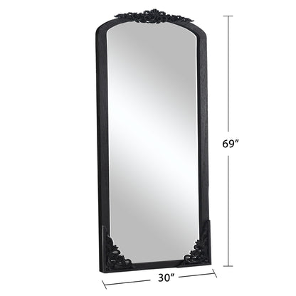 Arched Full-Length Solid Wood Carving Floor Mirror