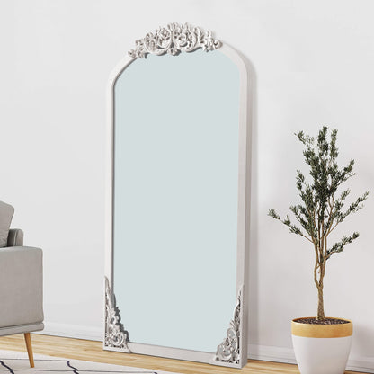Arched Full-Length Solid Wood Carving Floor Mirror