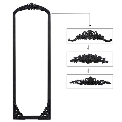 Arched Full-Length Solid Wood Carving Floor Mirror