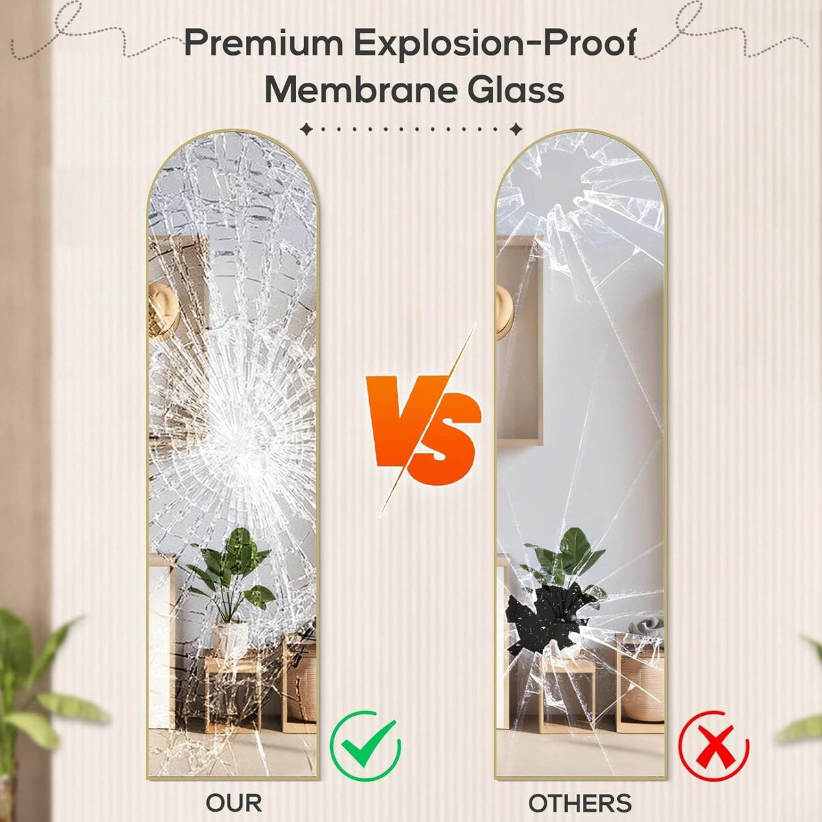 Arched Mirror Full Length, 16x59 Body Wall Mirrors, Floor Standing,Tall Arch Mirror with Stand Aluminum Alloy Frame