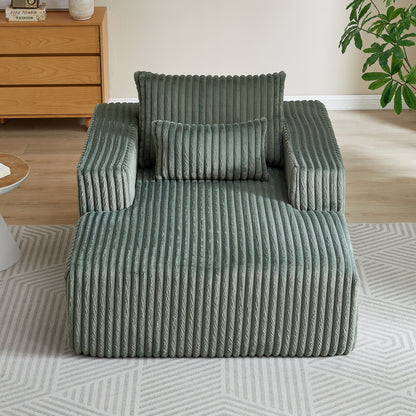 Army Green Modern 62.5 Corduroy Sponge Sofa Lounge Chair with 2 Pillows for Living Room