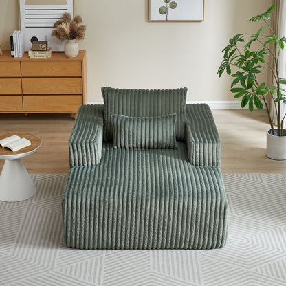 Army Green Modern 62.5 Corduroy Sponge Sofa Lounge Chair with 2 Pillows for Living Room