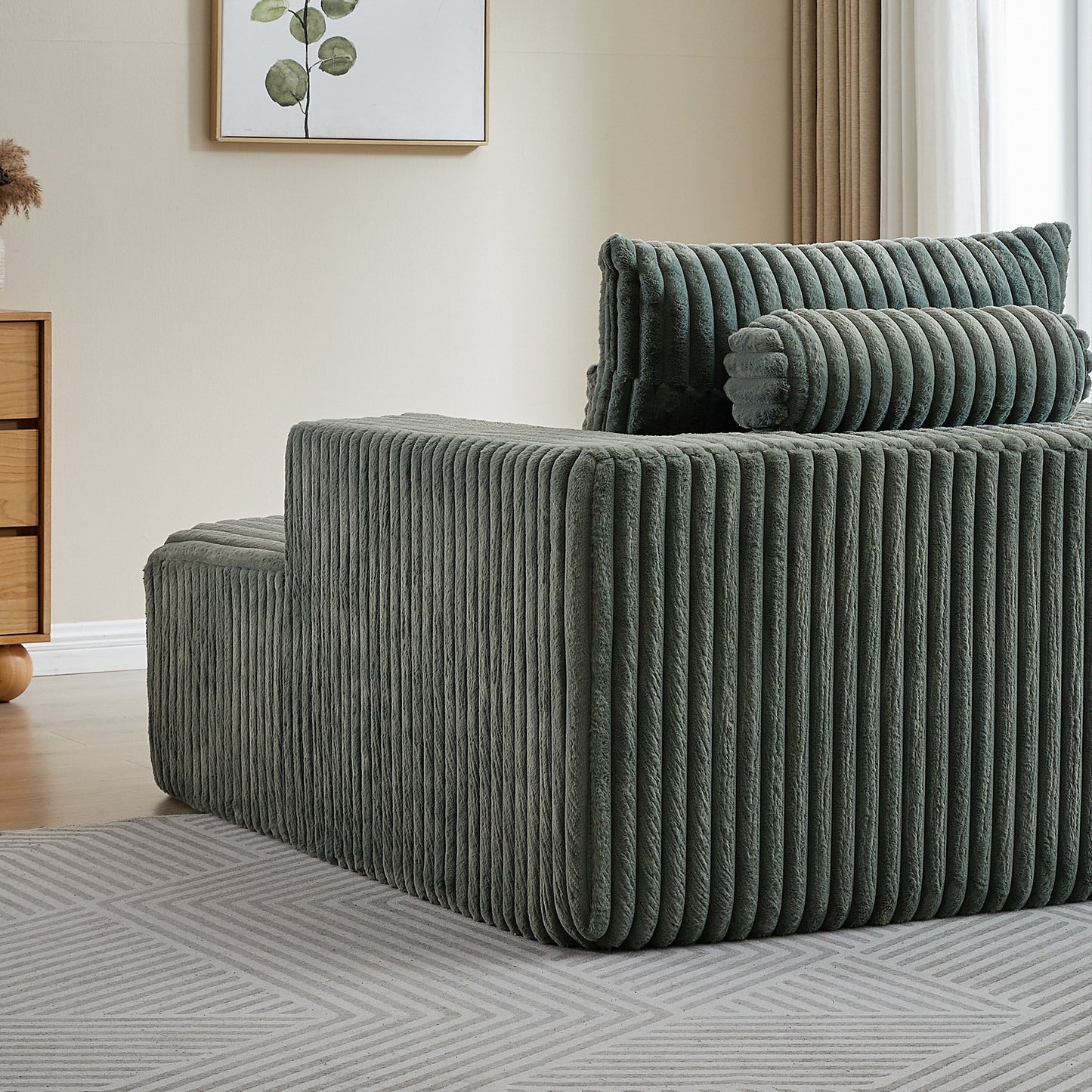Army Green Modern 62.5 Corduroy Sponge Sofa Lounge Chair with 2 Pillows for Living Room