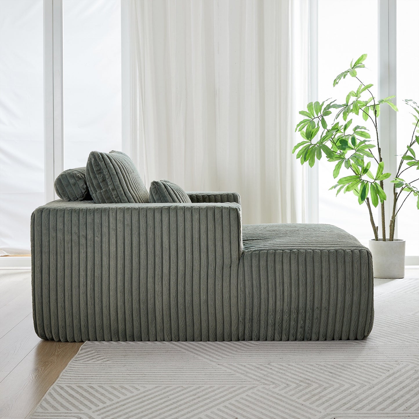 Army Green Modern 62.5 Corduroy Sponge Sofa Lounge Chair with 2 Pillows for Living Room