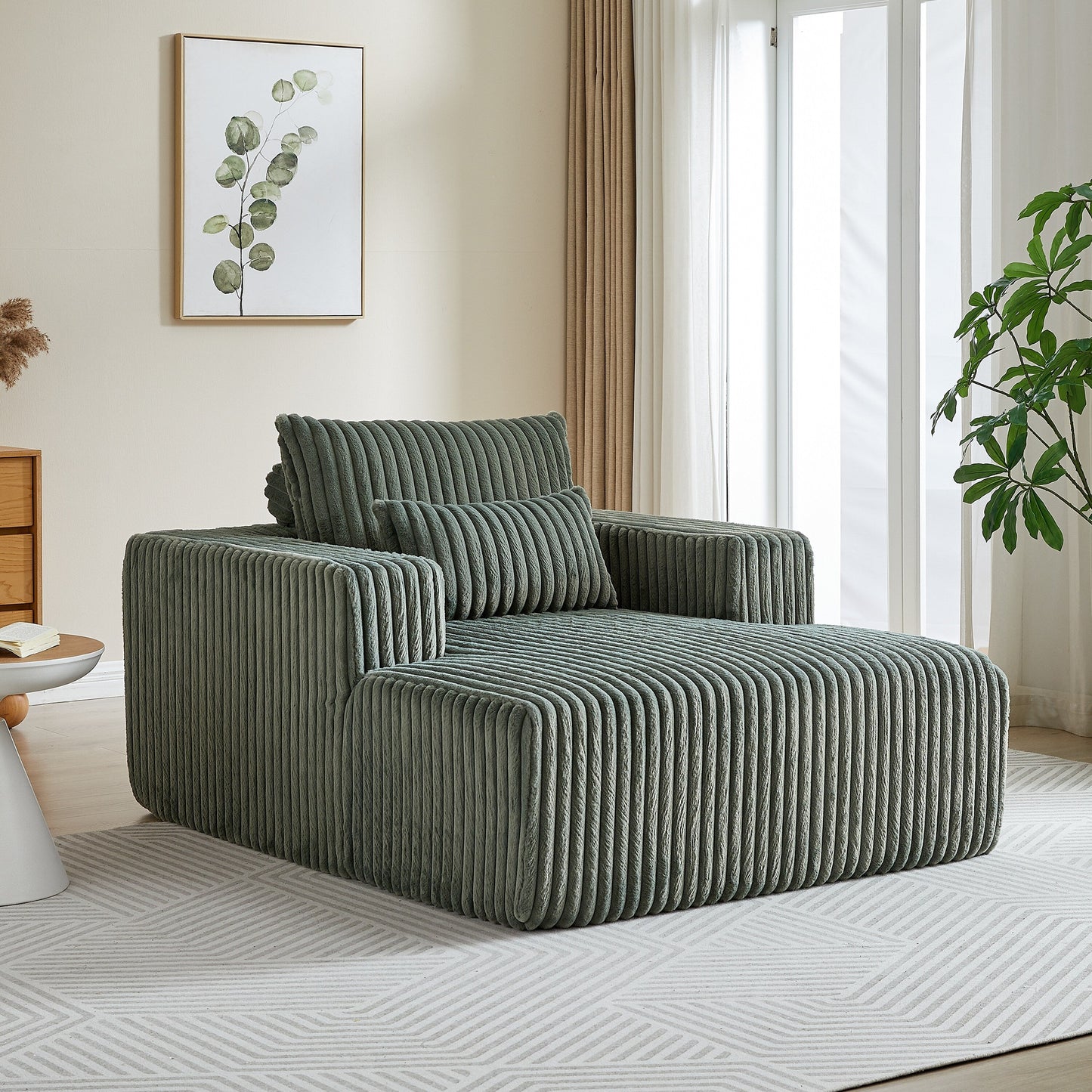 Army Green Modern 62.5 Corduroy Sponge Sofa Lounge Chair with 2 Pillows for Living Room