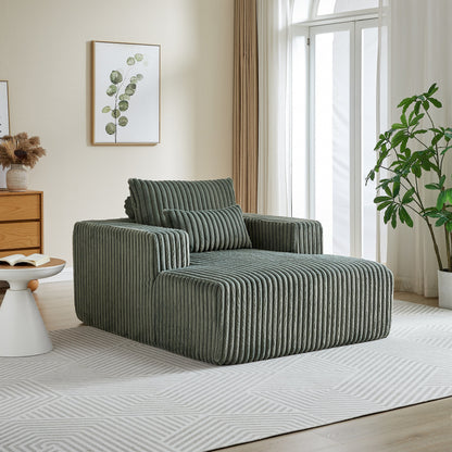 Army Green Modern 62.5 Corduroy Sponge Sofa Lounge Chair with 2 Pillows for Living Room