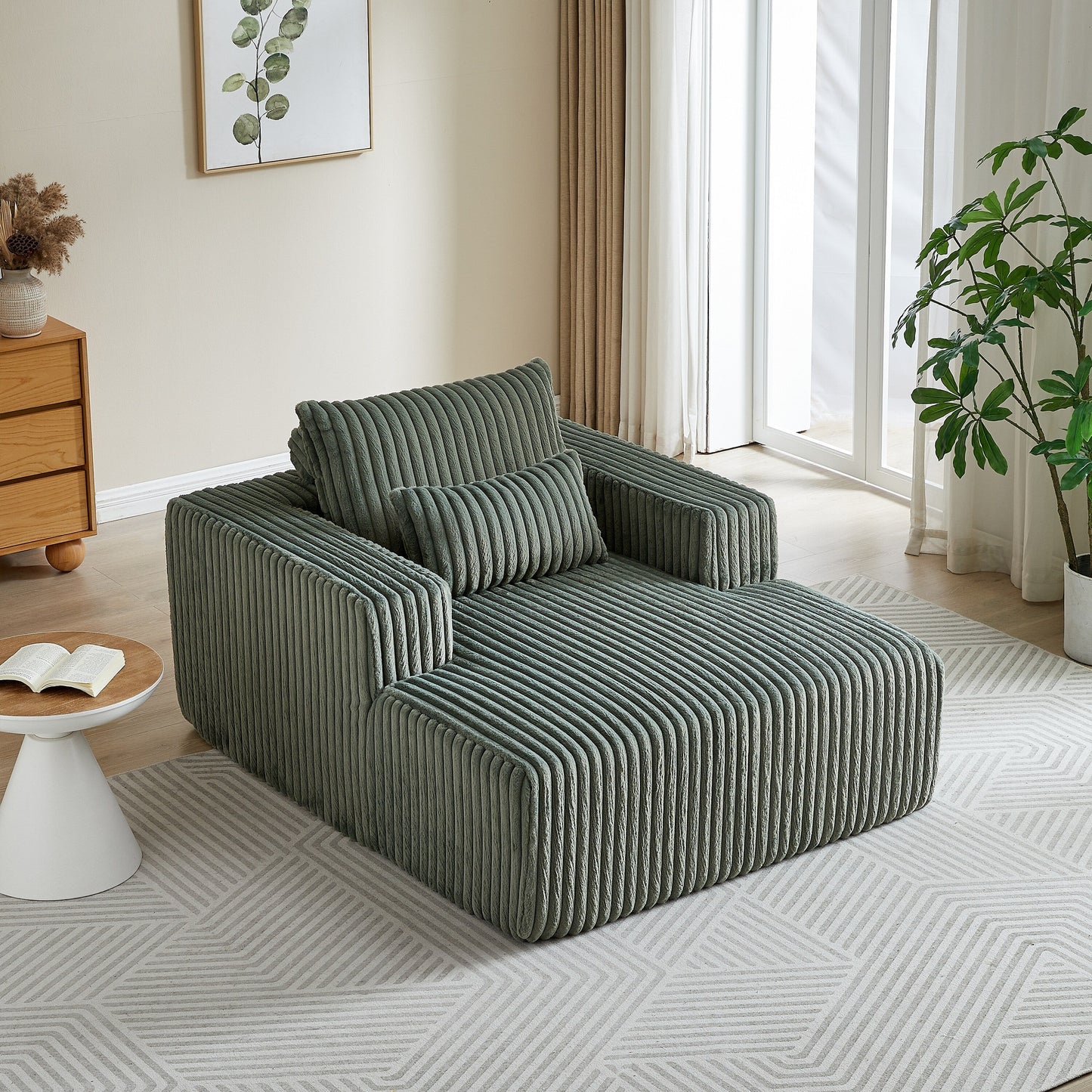 Army Green Modern 62.5 Corduroy Sponge Sofa Lounge Chair with 2 Pillows for Living Room