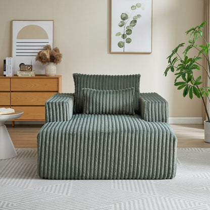 Army Green Modern 62.5 Corduroy Sponge Sofa Lounge Chair with 2 Pillows for Living Room