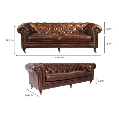 Aurelle Home Premier Top Grain Leather Chesterfield Sofa