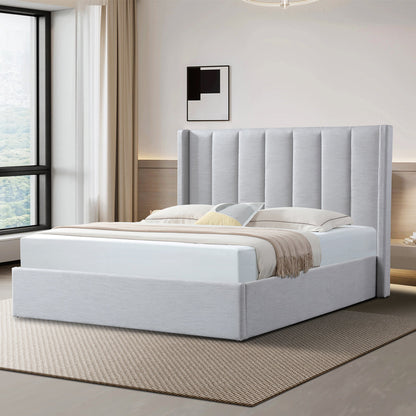 Betsy Fabric King Bed Frame - Pearl Grey with Storage