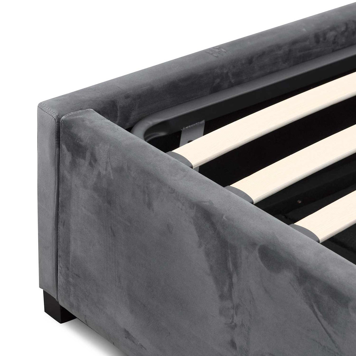 Amado King Bed Frame - Charcoal Velvet with Storage