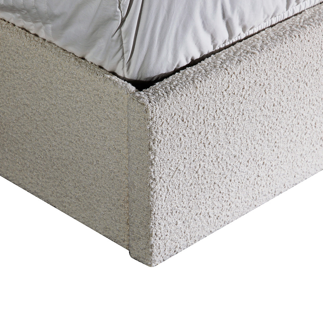 Antonia Queen Bed Frame - Antique White Boucle with Storage