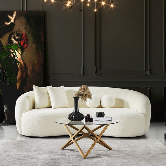 Baker Mid-Century French Boucle Fabric Upholstered Sofa in Cream