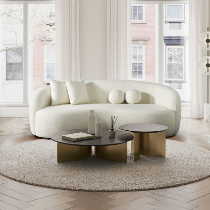 Baker Mid-Century French Boucle Fabric Upholstered Sofa in Cream