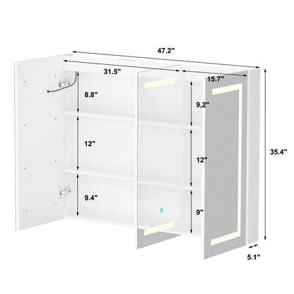 Bathroom Medicine Cabinet LED Mirror Anti-Fog 6000K Wall Cabinet White