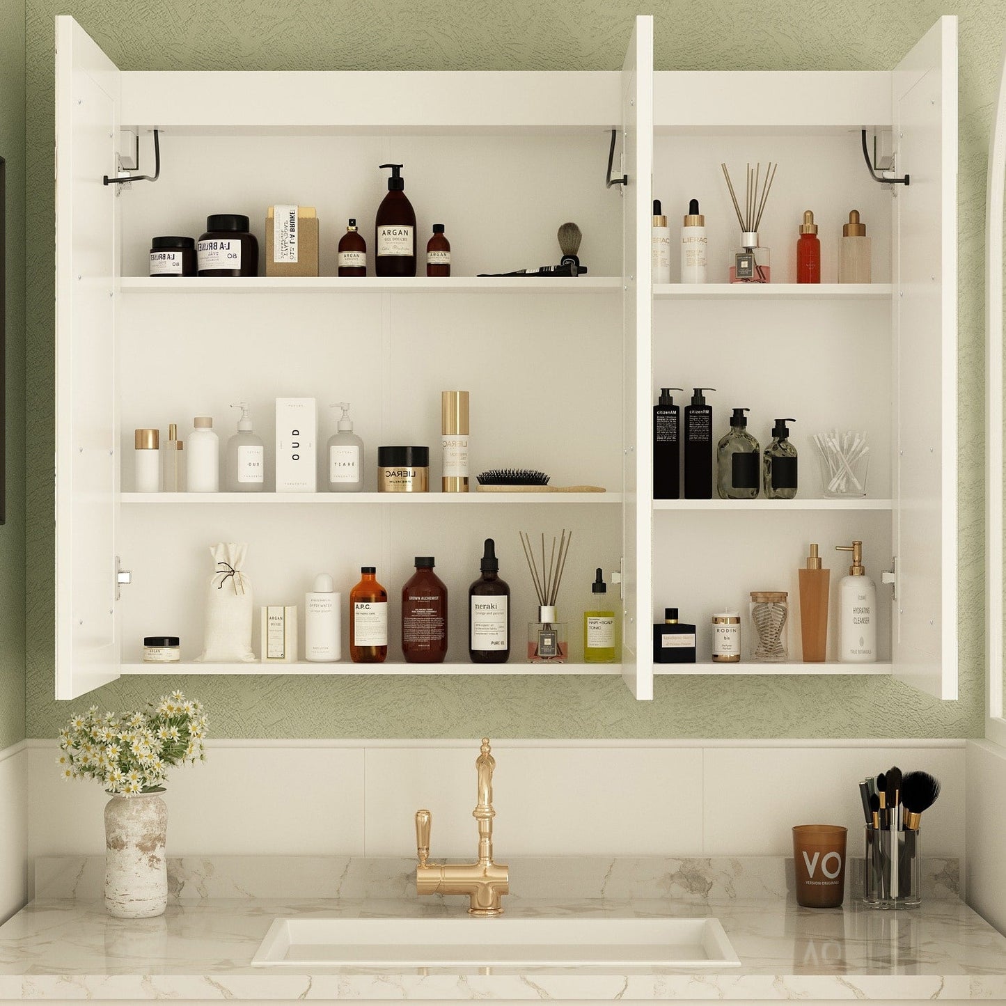 Bathroom Medicine Cabinet LED Mirror Anti-Fog 6000K Wall Cabinet White