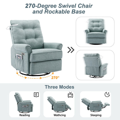 Beige 270° Swivel Recliner Chair with USB Ports, Touch Lamp, Side Pocket Storage, and Rockable Base