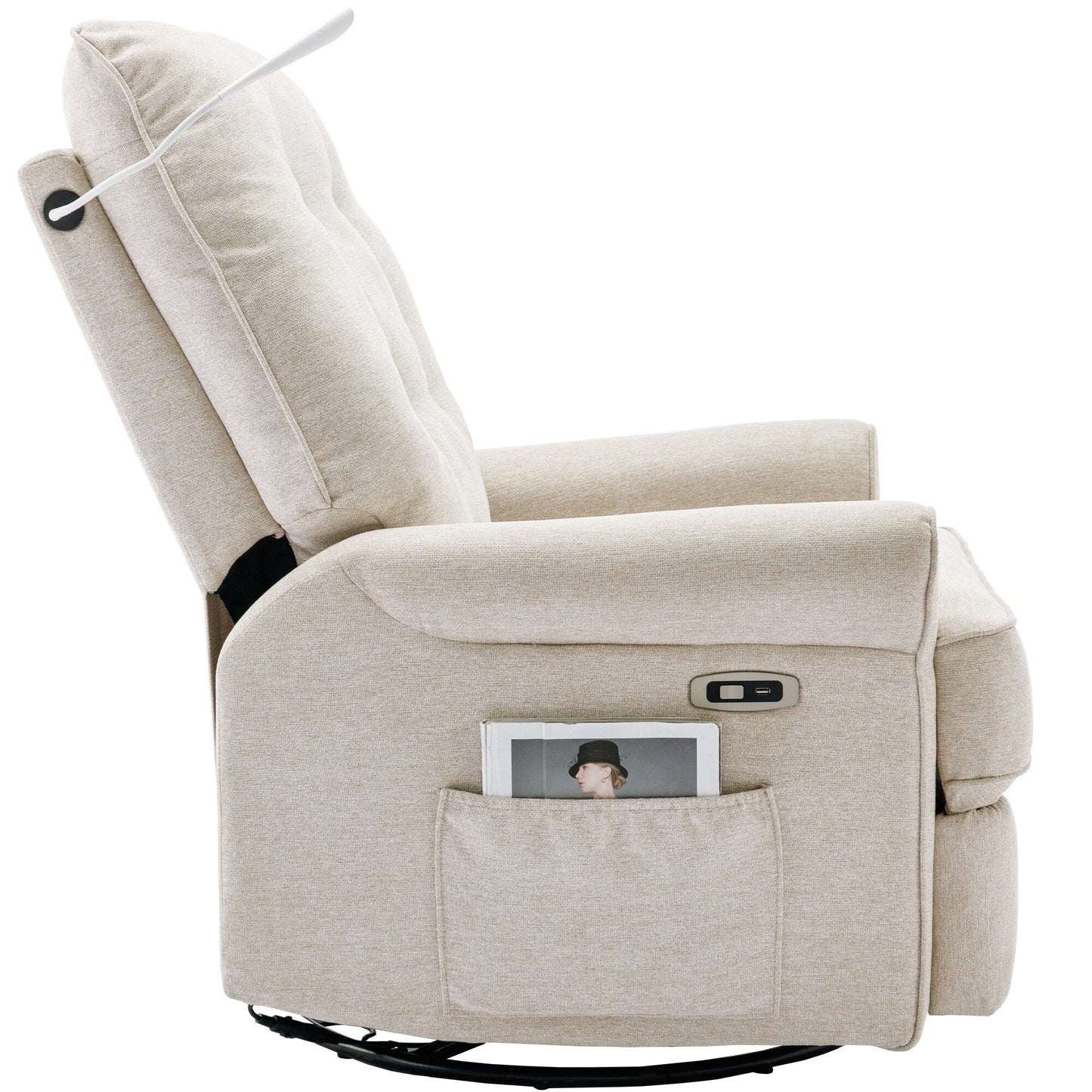 Beige 270° Swivel Recliner Chair with USB Ports, Touch Lamp, Side Pocket Storage, and Rockable Base