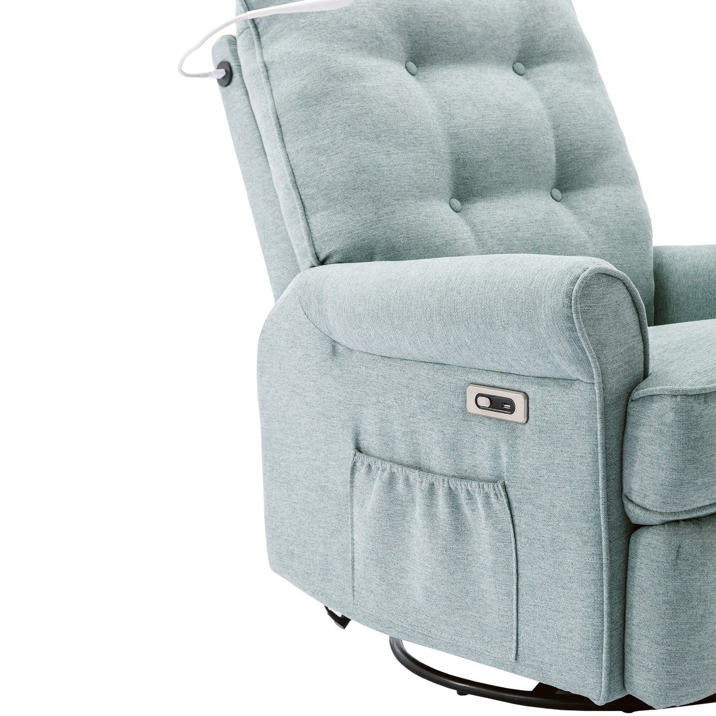 Beige 270Â° Swivel Recliner with USB Charging Ports, Touch Lamp, Rocking Base, and Side Storage Pocket
