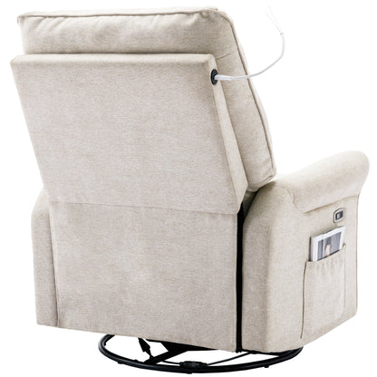 Beige 270Â° Swivel Recliner with USB Charging Ports, Touch Lamp, Rocking Base, and Side Storage Pocket