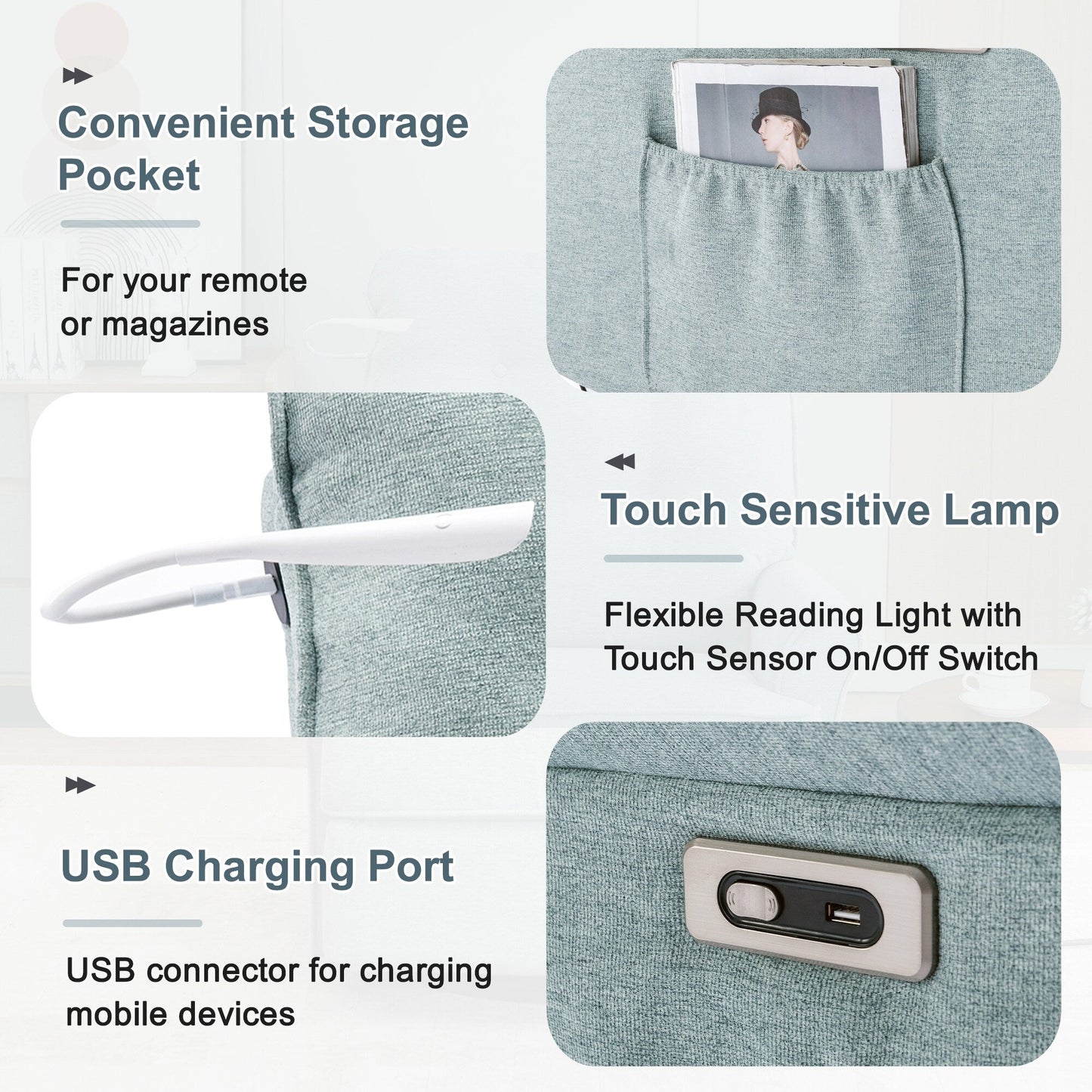 Beige 270Â° Swivel Recliner with USB Charging Ports, Touch Lamp, Rocking Base, and Side Storage Pocket