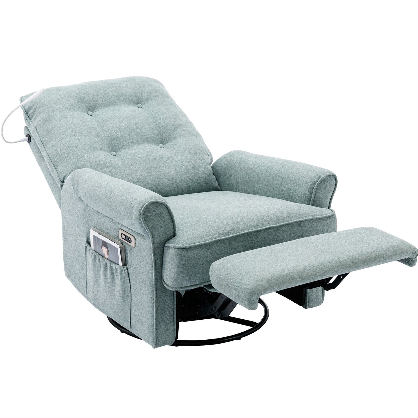 Beige 270Â° Swivel Recliner with USB Charging Ports, Touch Lamp, Rocking Base, and Side Storage Pocket