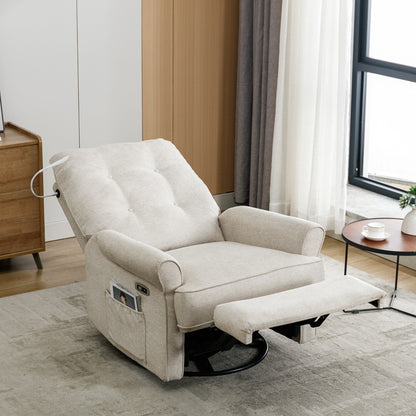 Beige 270Â° Swivel Recliner with USB Charging Ports, Touch Lamp, Rocking Base, and Side Storage Pocket