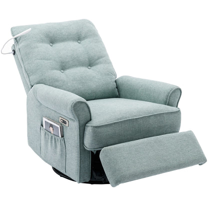 Beige 270° Swivel Recliner with USB Ports, Rockable Base, Side Pocket, and Touch Lamp for Home Use