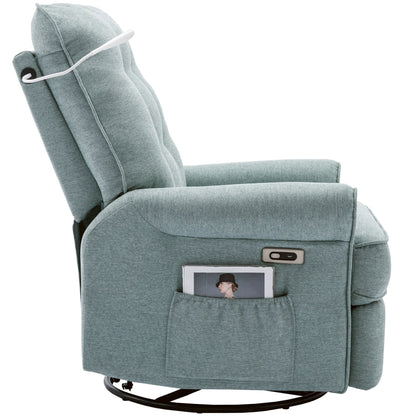 Beige 270° Swivel Recliner with USB Ports, Rockable Base, Side Pocket, and Touch Lamp for Home Use