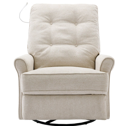 Beige 270° Swivel Recliner with USB Ports, Rockable Base, Side Pocket, and Touch Lamp for Home Use