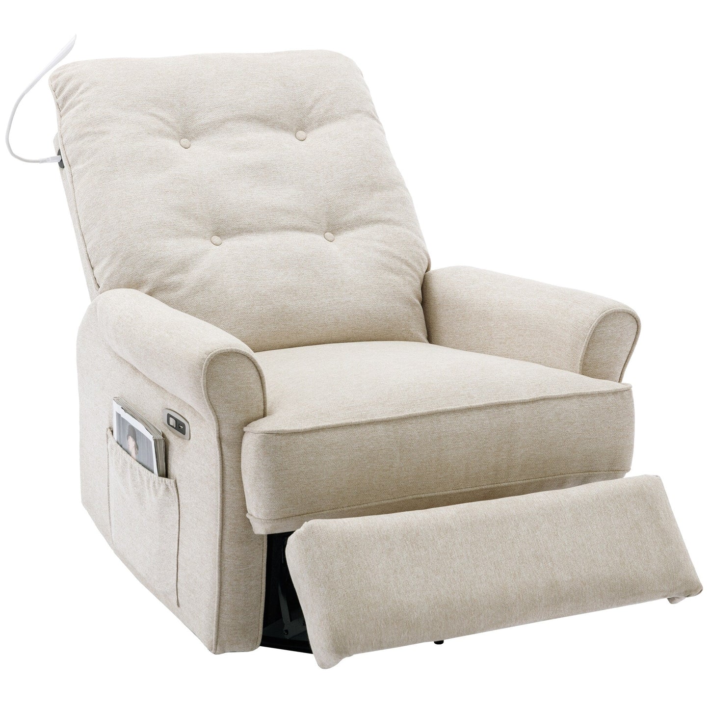 Beige 270° Swivel Recliner with USB Ports, Rockable Base, Side Pocket, and Touch Lamp for Home Use