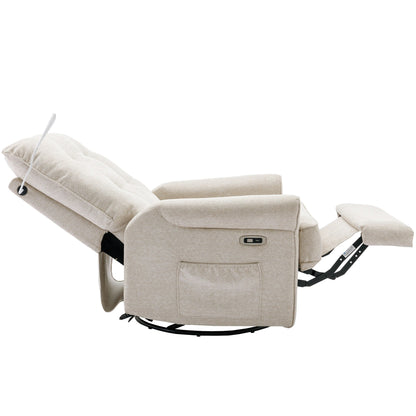 Beige 270° Swivel Recliner with USB Ports, Rockable Base, Side Pocket, and Touch Lamp for Home Use