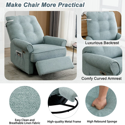 Beige 270Â° Swivel Recliner with USB Ports, Rockable Base, Side Pocket, and Touch Lamp for Living Room or Bedroom