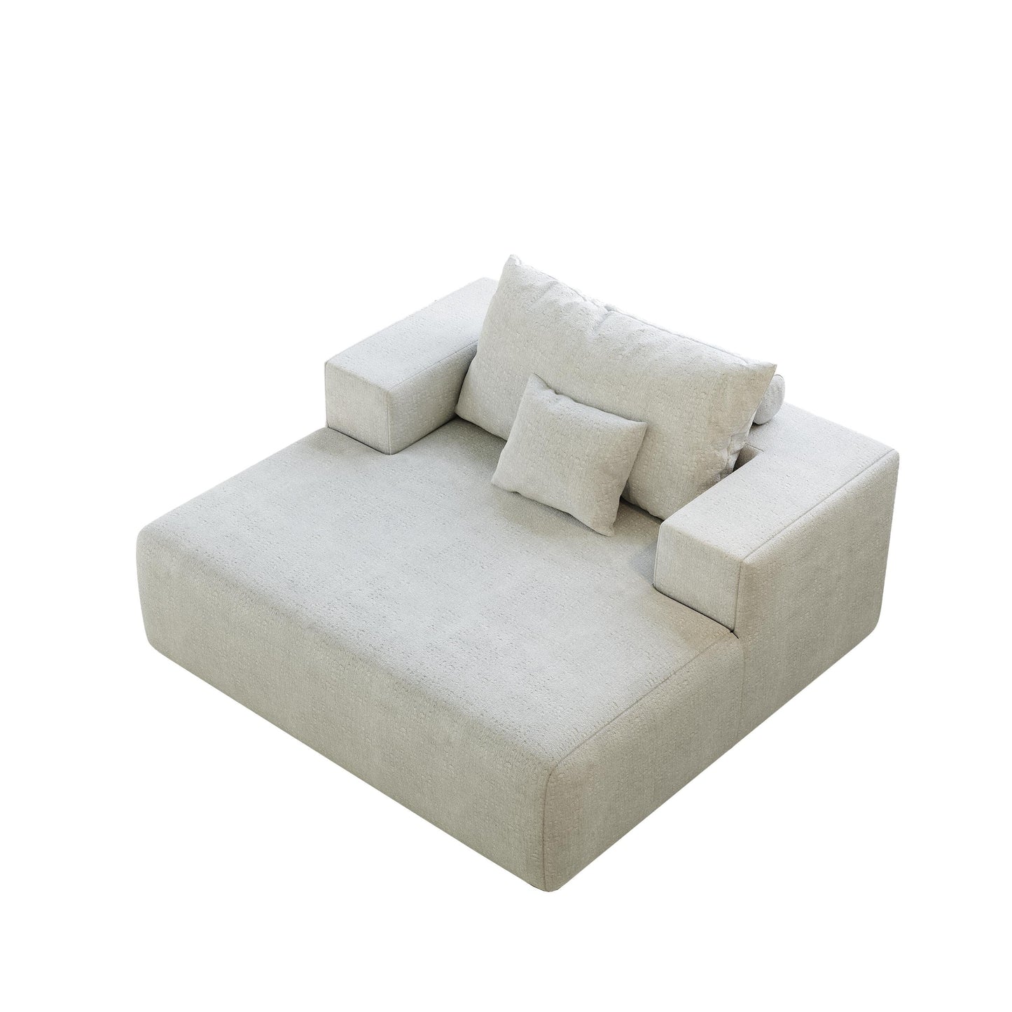 Beige Chenille Single Sleeper Chair Sofa with Backrest Pillow