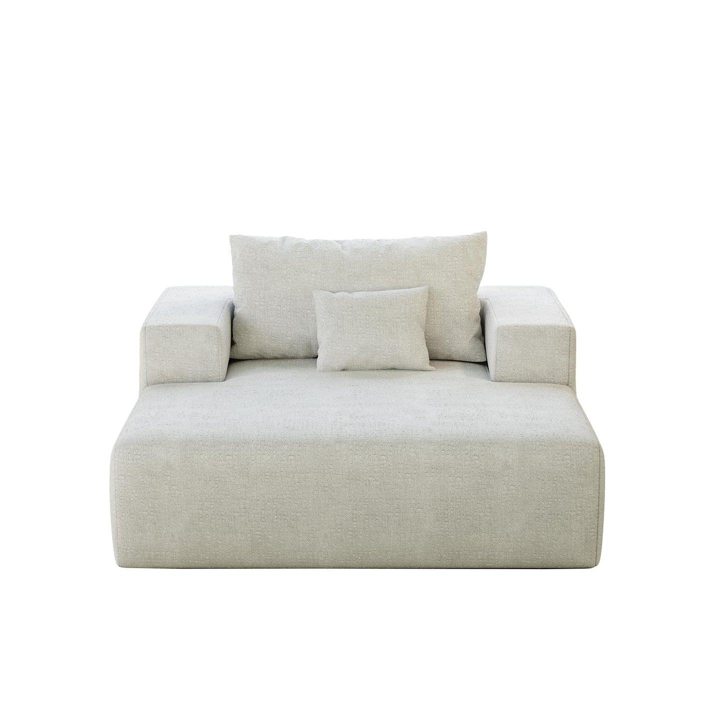 Beige Chenille Single Sleeper Chair Sofa with Backrest Pillow