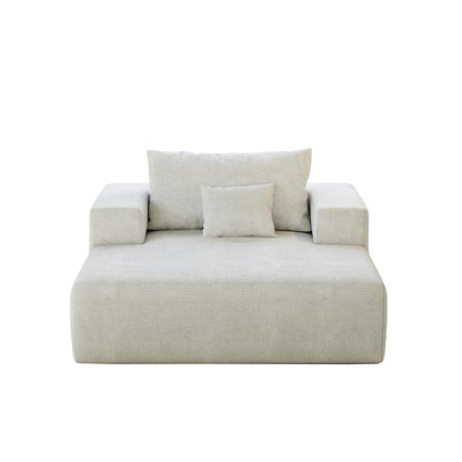 Beige Chenille Single Sleeper Chair Sofa with Backrest Pillow