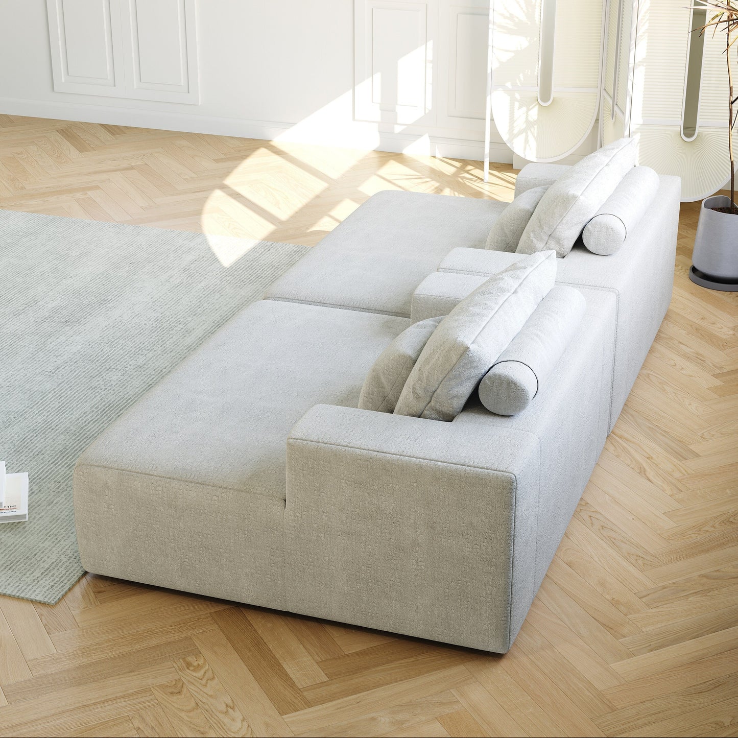 Beige Chenille Single Sleeper Chair Sofa with Backrest Pillow