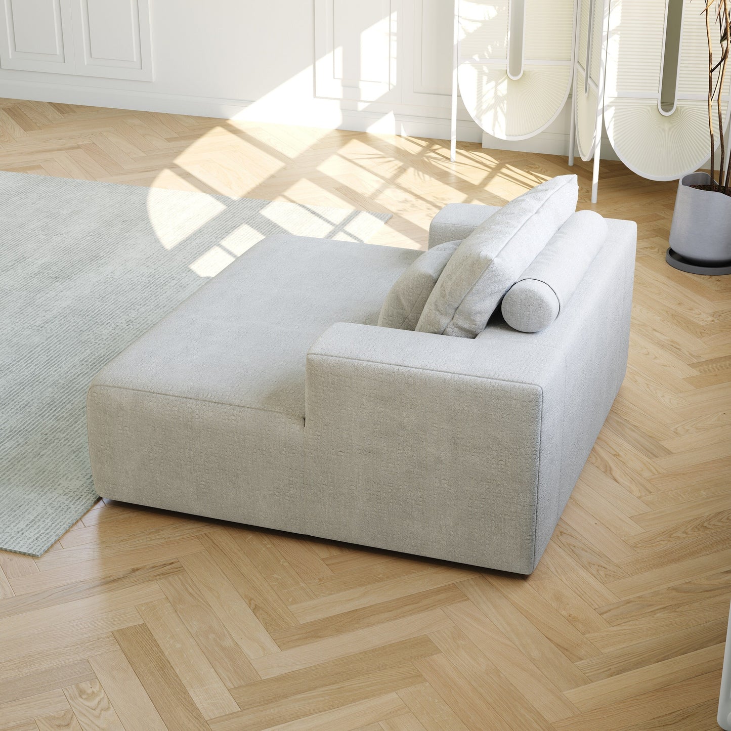 Beige Chenille Single Sleeper Chair Sofa with Backrest Pillow