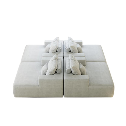 Beige Chenille Single Sleeper Chair Sofa with Backrest Pillow
