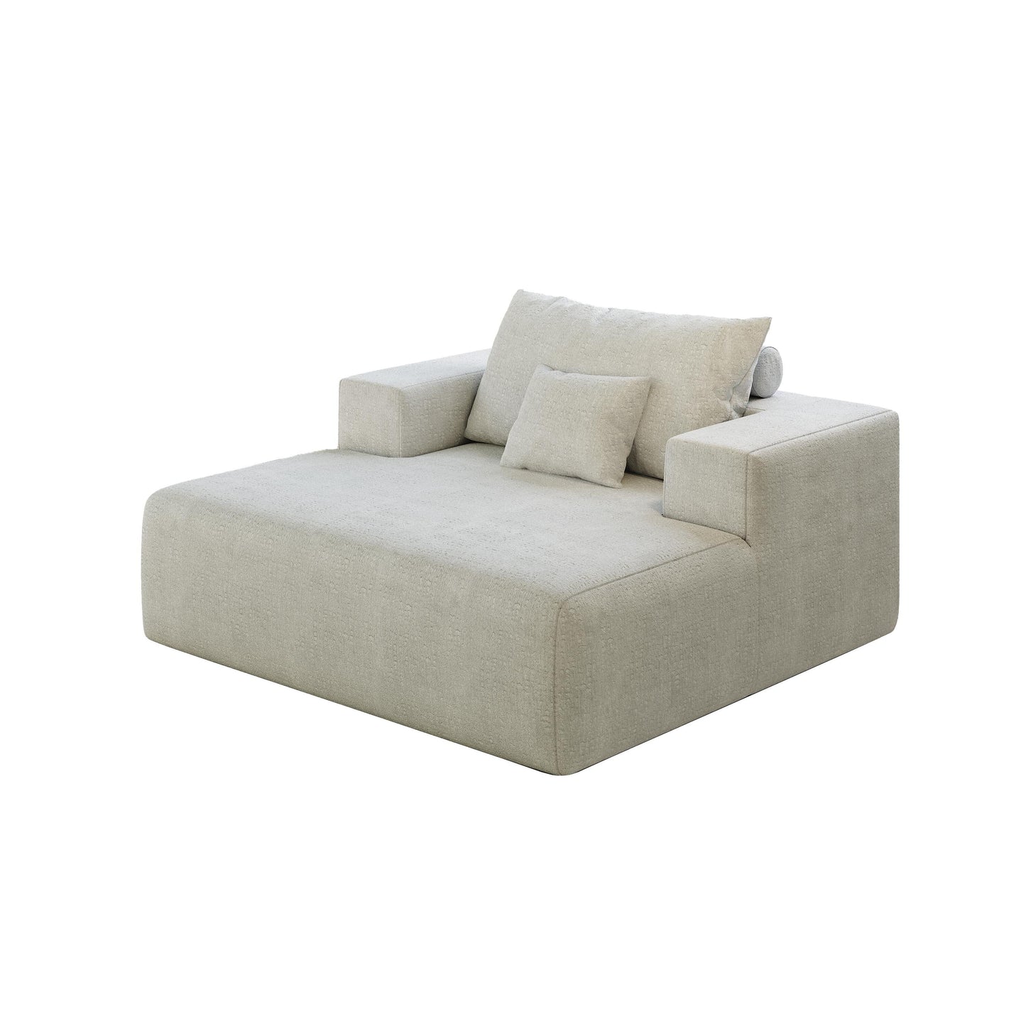 Beige Chenille Single Sleeper Chair Sofa with Backrest Pillow
