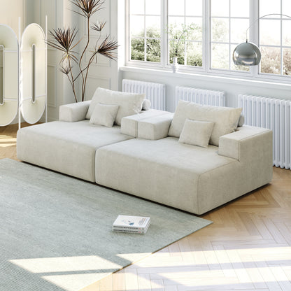 Beige Chenille Single Sleeper Chair Sofa with Backrest Pillow