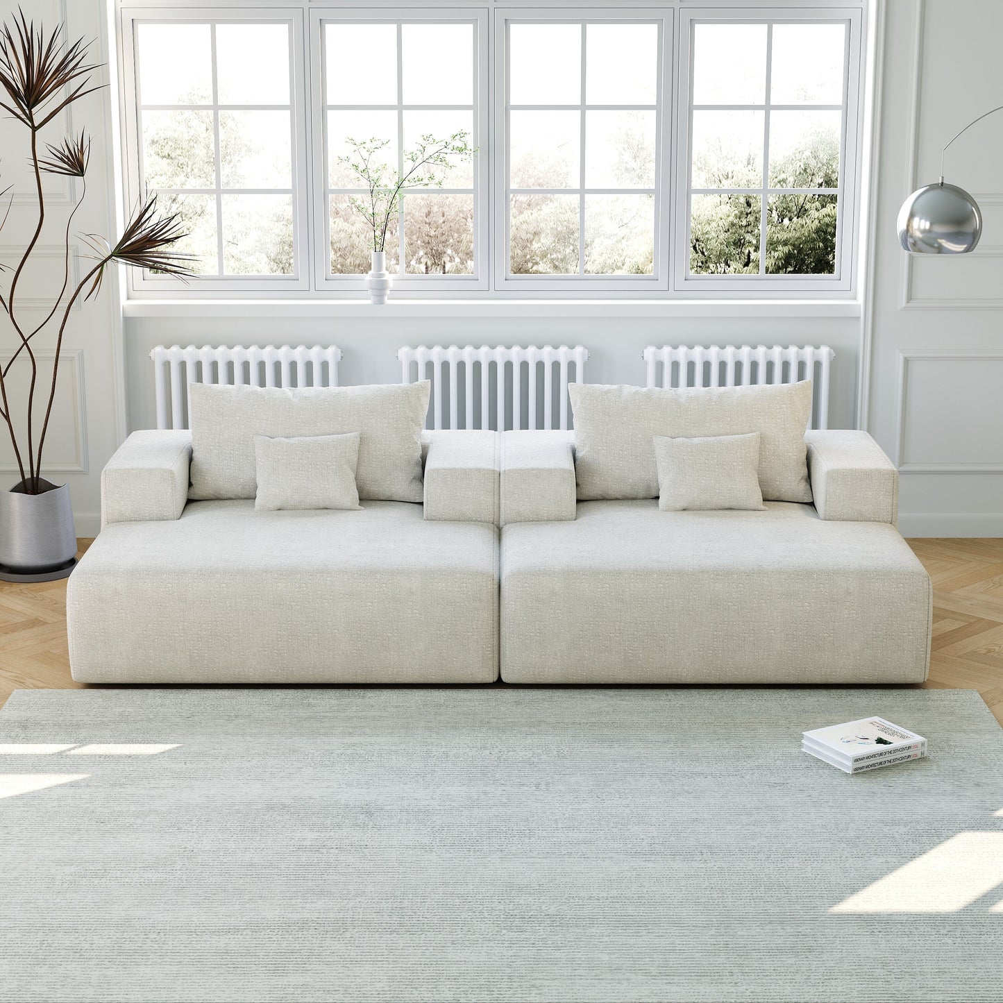 Beige Chenille Single Sleeper Chair Sofa with Backrest Pillow