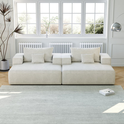 Beige Chenille Single Sleeper Chair Sofa with Backrest Pillow