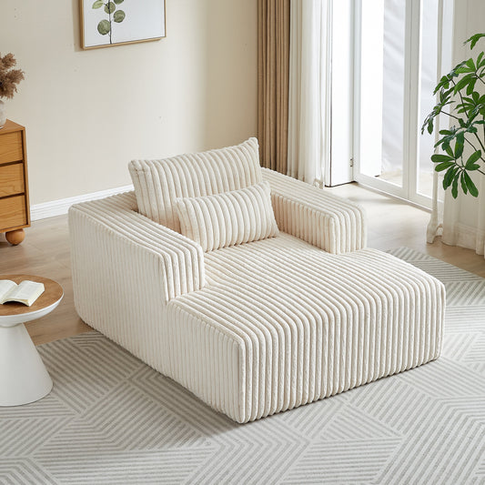 Beige Corduroy Sofa Lounge Chair with 2 Pillows